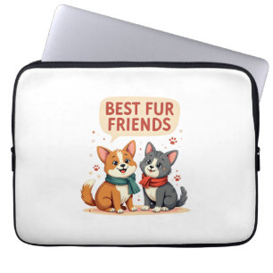 Bästa pälsvänner Vintage söt katt- och hundtecknad Laptop Fodral