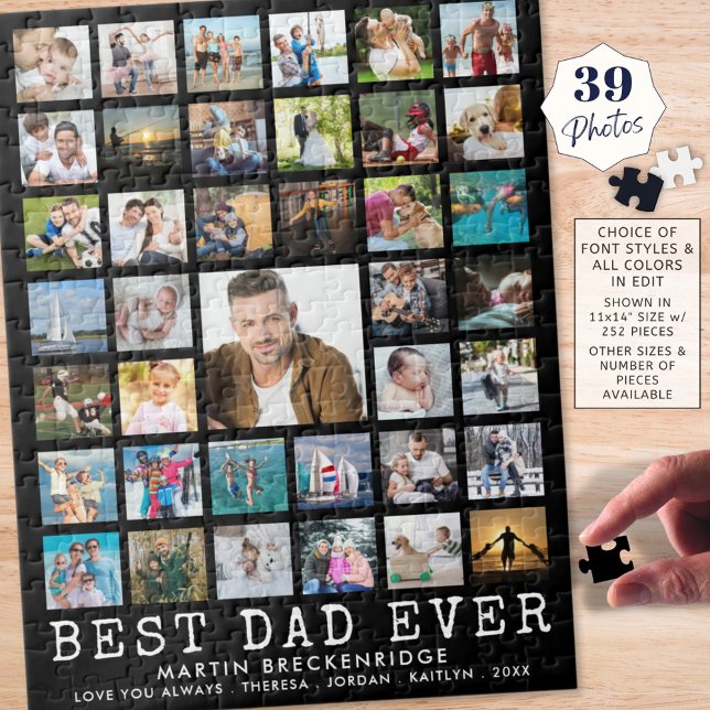 BÄSTA PAPPA ALDRIG Fotokollage Namn Black Pussel (Skapare uppladdad)