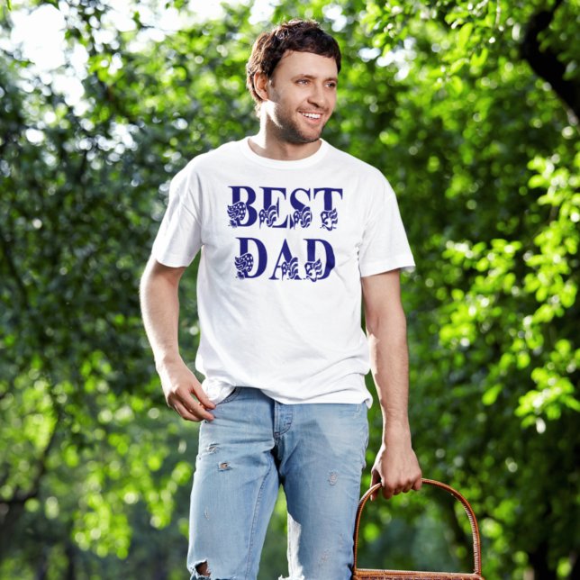 Bästa Pappa-amerikanska Flagga-blå text T Shirt (Skapare uppladdad)
