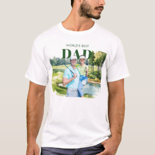 Bästa Pappa Anpassad Foto Monogram Golfbana T Shirt