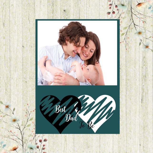 Bästa Pappa att vara Fars dag Hearts-familjens fot Julkort (Best Dad To Be Fathers Day Hearts Family Photo Fun Holiday Card)