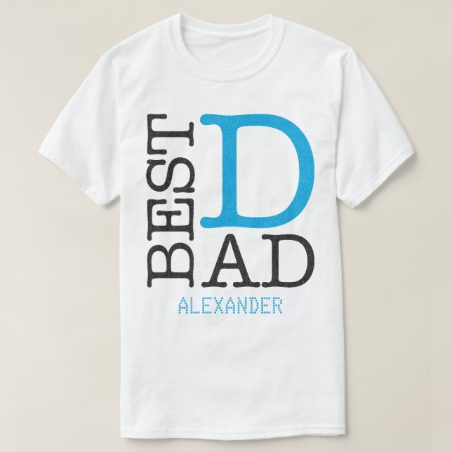 Bästa Pappa Blue Black Glitter Namn Personlig T Shirt (Design framsida)