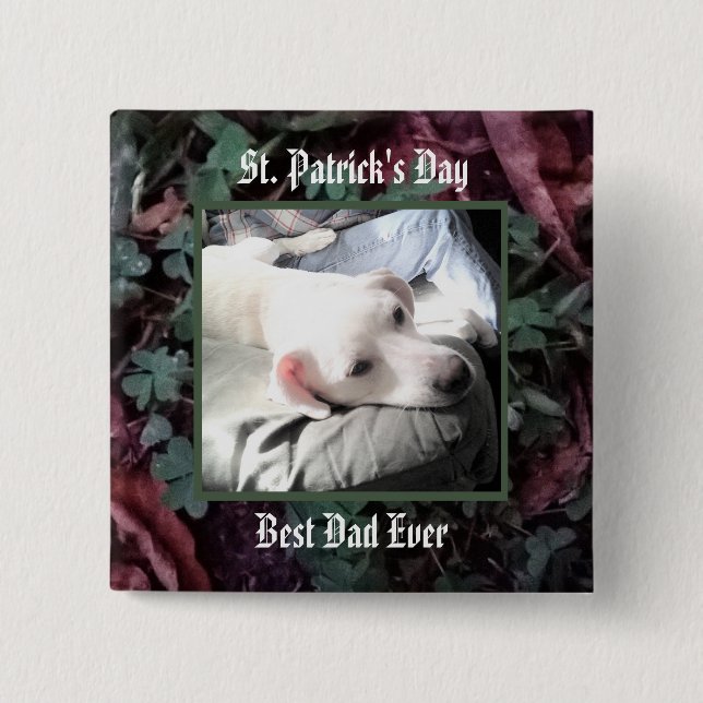 Bästa Pappa Cute Hund Shamrocks och Klöver Grönt Knapp (Framsida)