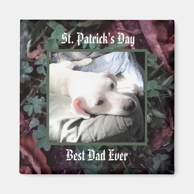 Bästa Pappa Cute Hund Shamrocks och Klöver Grönt Magnet (Framsidan)