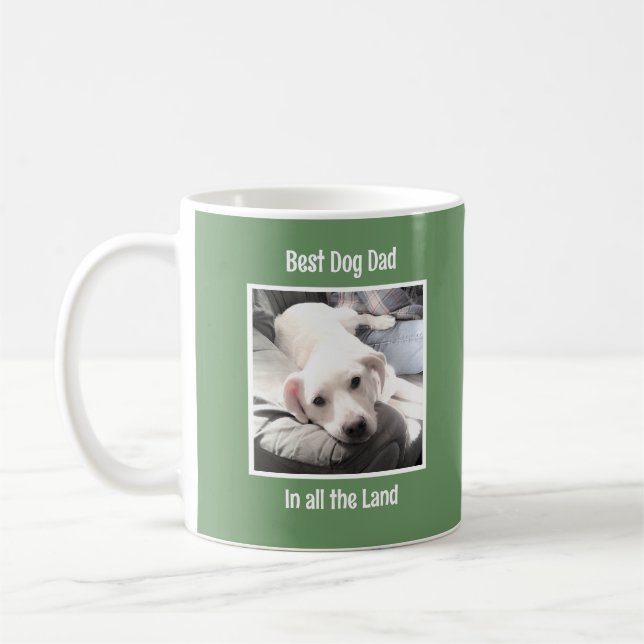Bästa Pappa Cute White Puppy Hund Sage Grönt 2 Fot Kaffemugg (Vänster)