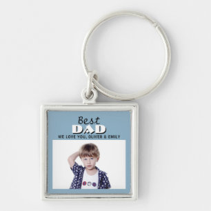 Bästa Pappa Dusty Blue Photo Far's Day Keychain Fyrkantig Silverfärgad Nyckelring