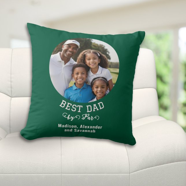 Bästa Pappa efter Par Golf Grönt Fars dag Photo Kudde (A custom photo pillow for the 'Best Dad by Par' golf-lover Dad on Father's Day)