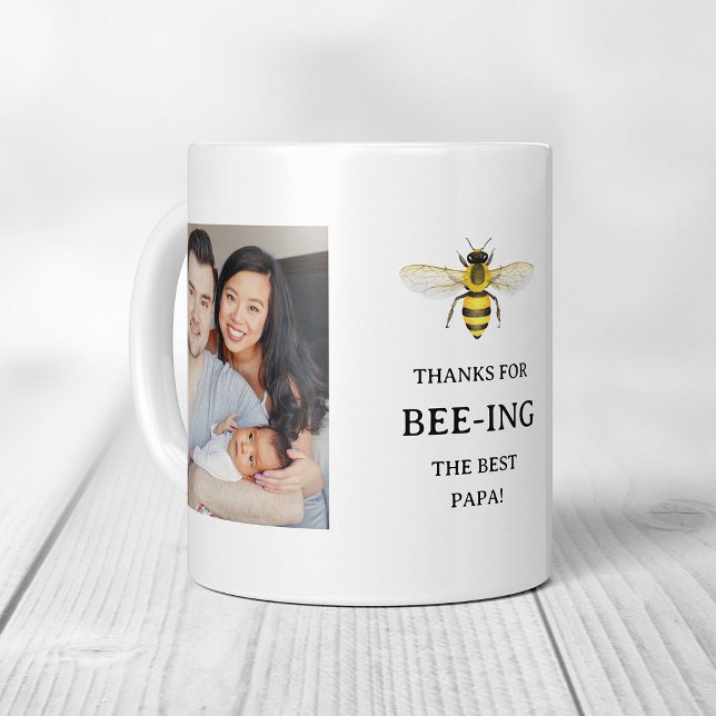 Bästa Pappa | Enkel cute Bee och foton Kaffemugg (Skapare uppladdad)