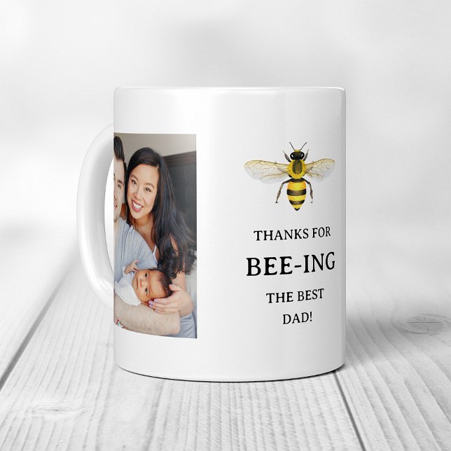 Bästa Pappa | Enkel cute Bee och foton Kaffemugg (Skapare uppladdad)