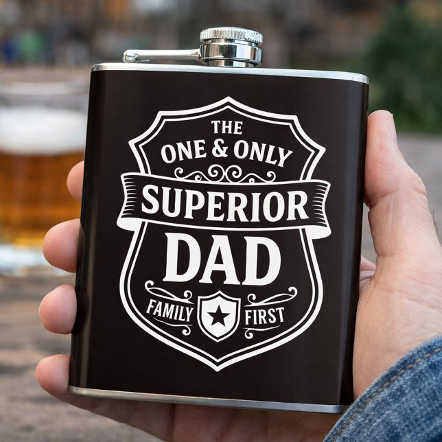 Bästa Pappa Familjen Först Flaskka Fickplunta (Personalized Superior Dad Black Hip Flask - Perfect Birthday or Father's Day Gift for Him)