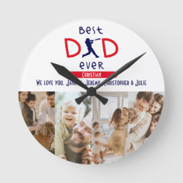 Bästa Pappa-familjens fotokollage, Fars dag Wall Rund Klocka