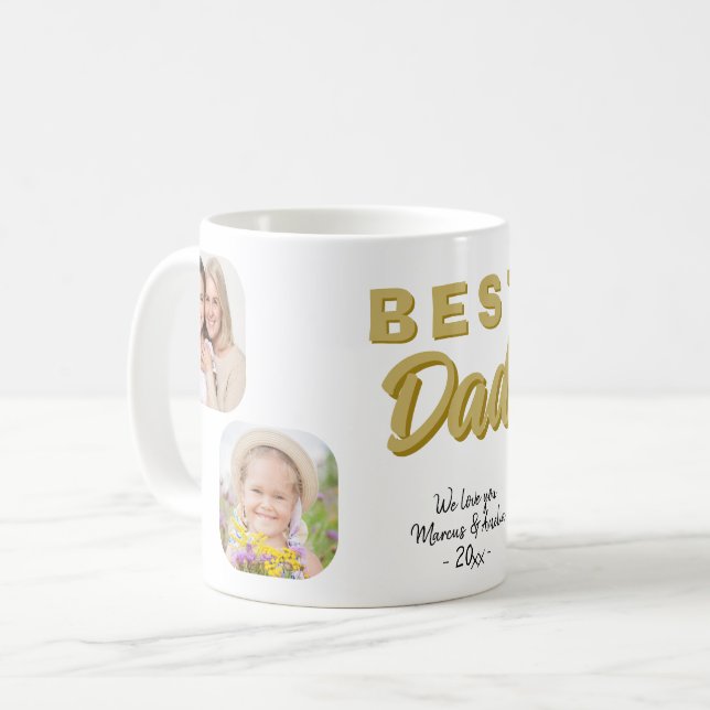 Bästa pappa far 4 familjefoto kaffemugg (Framsida vänster)