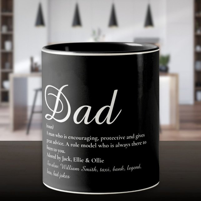 Bästa Pappa Far Ever Definition Skript Två-Tonad Mugg (Best Dad Daddy Father Ever Definition Script Two-Tone Coffee Mug)