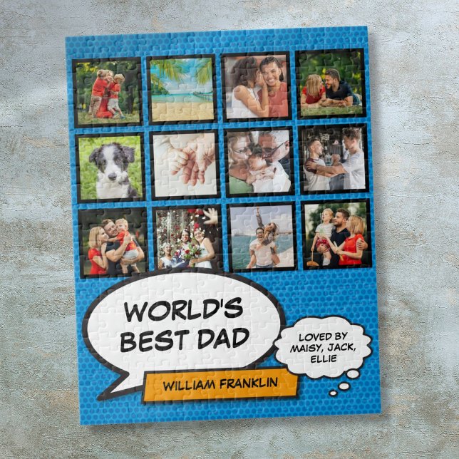 Bästa Pappa Far Fader 12 Foto Blå Rolig Tecknad Se Pussel (Best Daddy Dad Father 12 Photo Blue Fun Comic Jigsaw Puzzle)