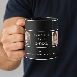 Bästa pappa far familj fotokollage svart kaffemugg