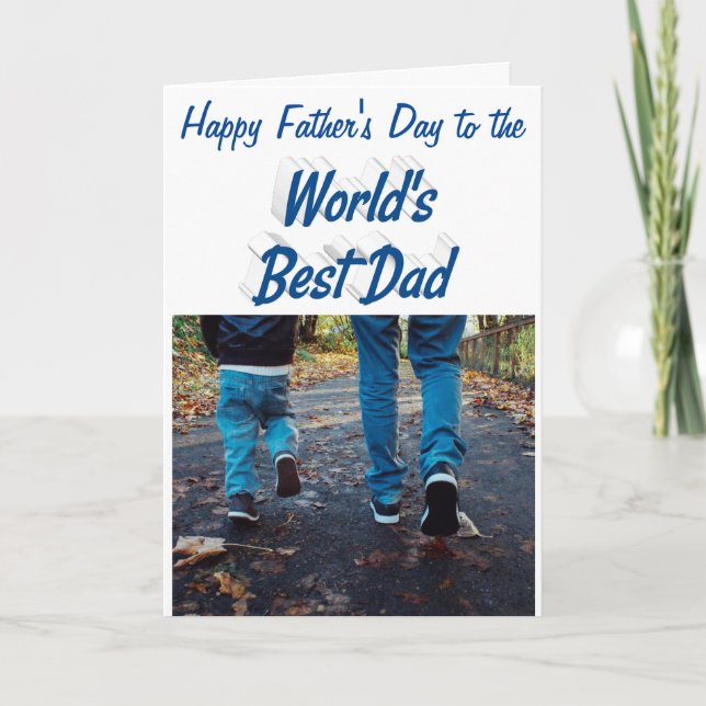 Bästa Pappa Fars dag-foto (blått) Kort (Framsida)