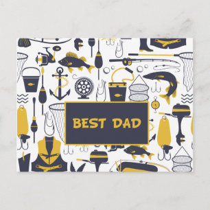 Bästa Pappa-fiskeredskap i blått och Guld Vykort