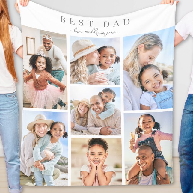 Bästa Pappa Foto Collage Fleecefilt (Best Dad Photo Collage Fleece Blanket )