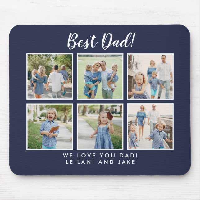 Bästa Pappa! Fotokollage Modern Navy Blue Musmatta (Framsidan)
