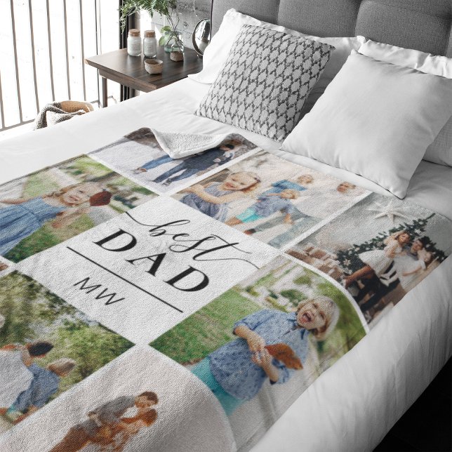 Bästa Pappa-fotokollage-monogram Fleecefilt (Perfect fleece blanket to celebrate your dad. This blanket features 8 spots for images)