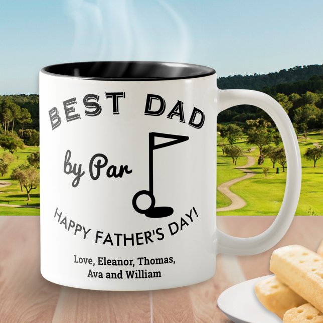 Bästa Pappa från Pappa Fars dag Golf Tema Två-Tonad Mugg (A golf themed coffee mug for Father's Day, with 'Best Dad by Par' words and custom message)