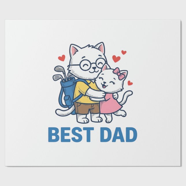 Bästa pappa golf katt kram söt vektor design_1 presentpapper (Platt)