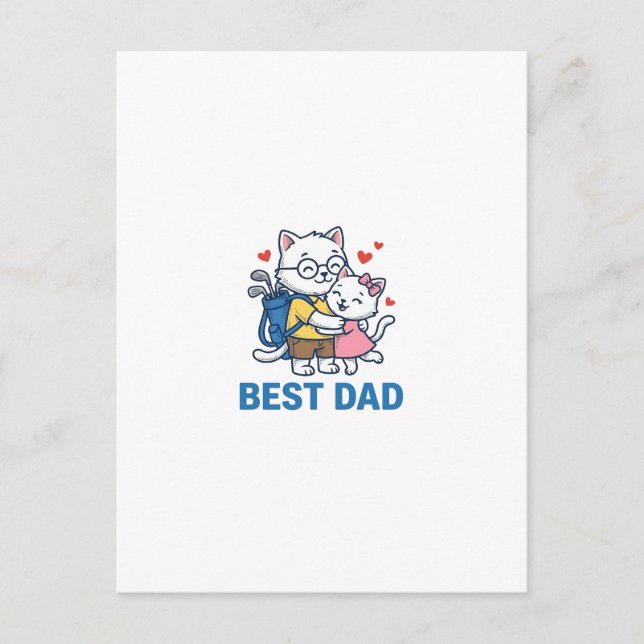 Bästa pappa golf katt kram söt vektor design_1 vykort (Framsida)