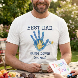 Bästa pappa hands down blå gul akvarelldesign t shirt