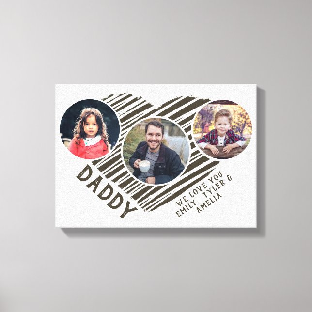 Bästa Pappa Heart Far's Day 3 Photo Collage Canvastryck (Framsida)