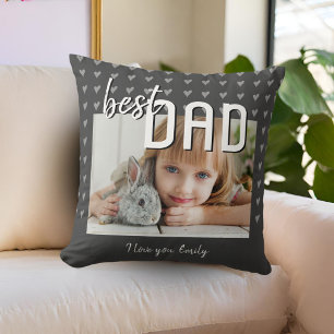 Bästa Pappa Heart Mönster Grått Photo Far's Day Kudde