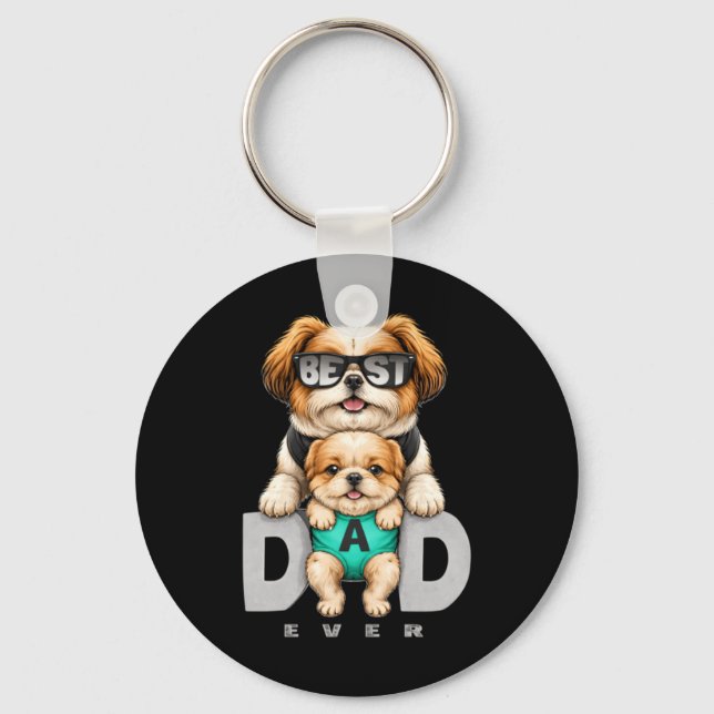 Bästa pappa hund rolig fadersdagspresent söt valp nyckelring (Framsida)