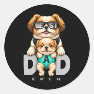 Bästa pappa hund rolig fadersdagspresent söt valp runt klistermärke