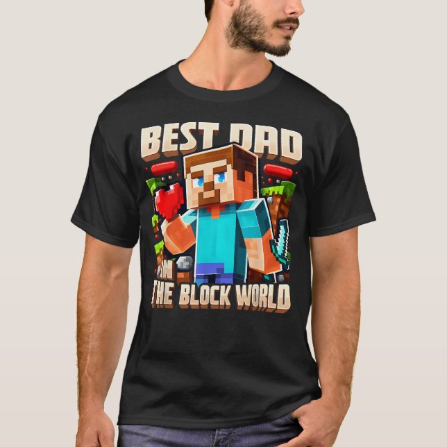 Bästa pappa i blockvärlden pixelspelande far t shirt (Framsida)