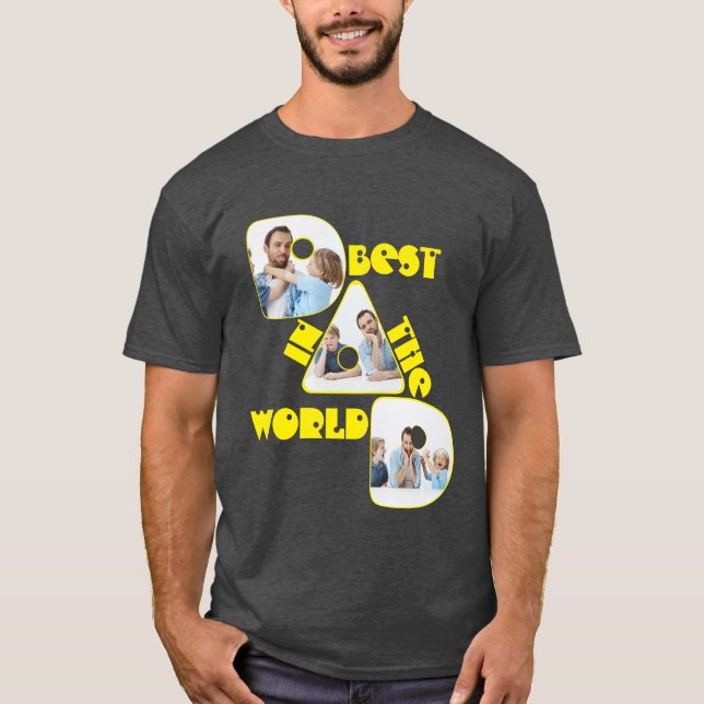 BÄSTA PAPPA I VÄRLDEN, 3 bilder collage, gul T Shirt (Framsida)