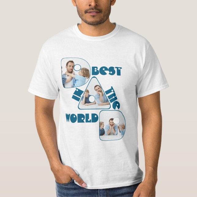 BÄSTA PAPPA I VÄRLDEN,3 bilder collage, mörk cyan T Shirt (Framsida)
