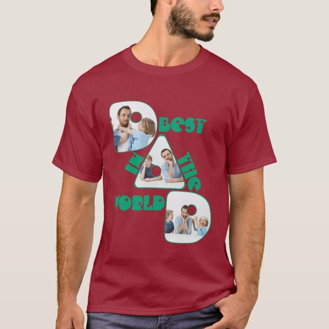 BÄSTA PAPPA I VÄRLDEN, 3 bilder kollage, grön T Shirt (Framsida)
