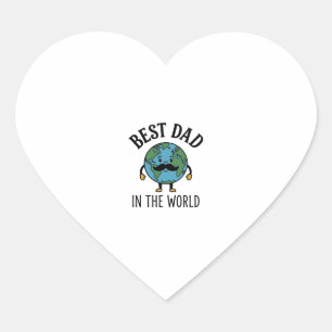 Bästa pappa i världen Earth Mustache Shirt Design_ Hjärtformat Klistermärke