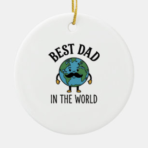 Bästa pappa i världen Earth Mustache Shirt Design_ Julgransprydnad Keramik