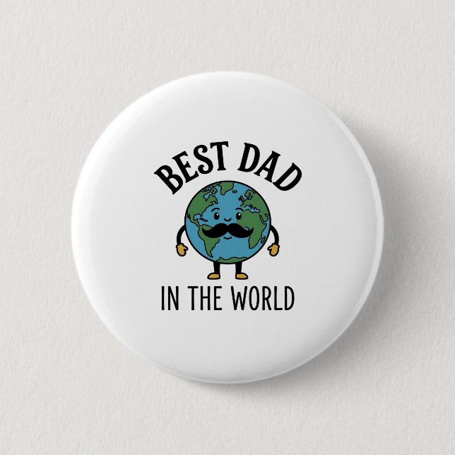 Bästa pappa i världen Earth Mustache Shirt Design_ Knapp (Framsida)