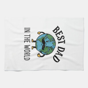 Bästa pappa i världen Earth Mustache Shirt Design_ Kökshandduk