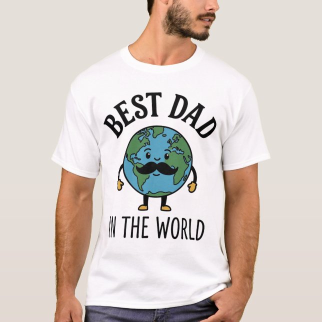 Bästa pappa i världen Earth Mustache Shirt Design_ T (Framsida)