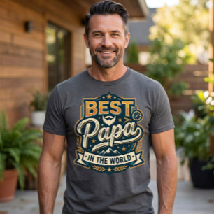 Bästa Pappa I Världen T-Shirt - Modernt Berg 