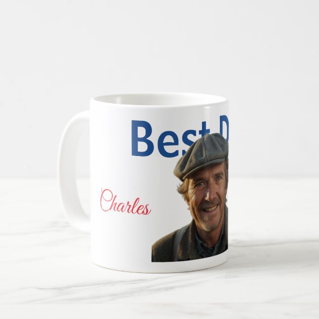 Bästa pappa med foto och namn kaffemugg (Framsida vänster)