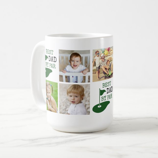 BÄSTA PAPPA MED PAR 7 Foto Collage Golf Kaffemugg (Framsida vänster)
