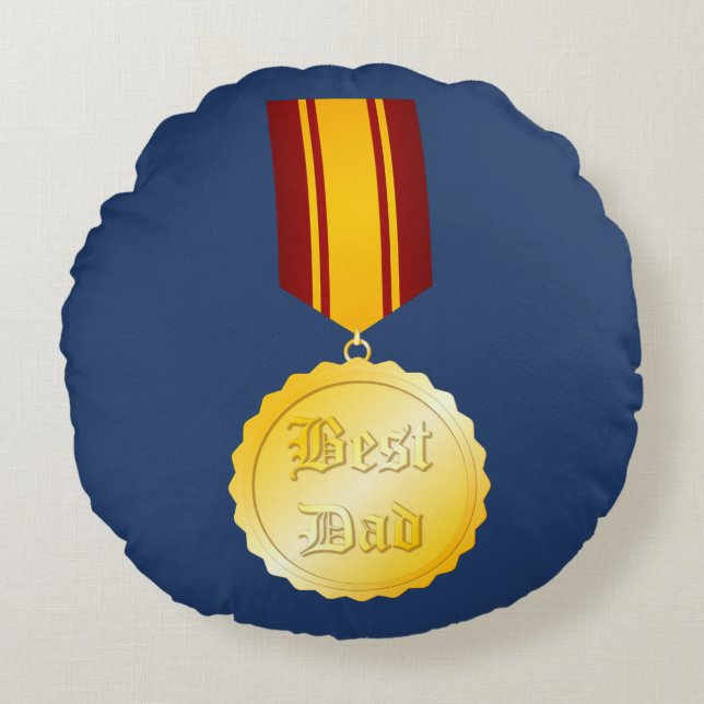 Bästa Pappa Medalj Brosch Fars Dag Rund Kudde (Framsidan)