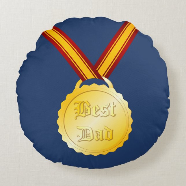 Bästa Pappa Medalj Fars Dag Rund Kudde (Framsidan)