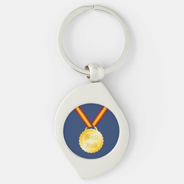 Bästa Pappa Medalj Fars Dag Swirl Silverfärgad Nyckelring (Framsidan)