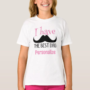 Bästa pappa mustasch fadersdag Anpassad rosa text T Shirt