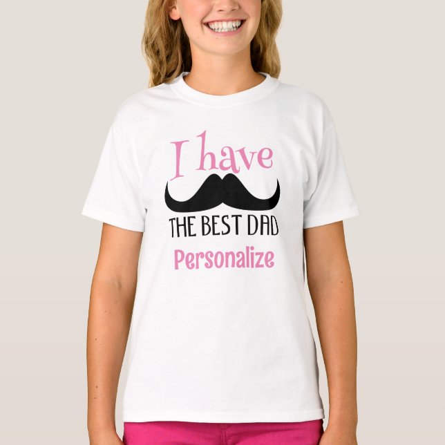 Bästa pappa mustasch fadersdag Anpassad rosa text  T Shirt (Framsida)
