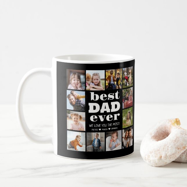 Bästa PAPPA någonsin, 12 fotokollage Kaffemugg (Med munk)